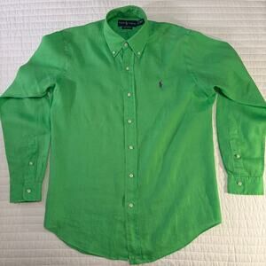 Ralph Lauren Men's Custom Fit Long Sleeve Linen Shirt Lime Green, size Medium